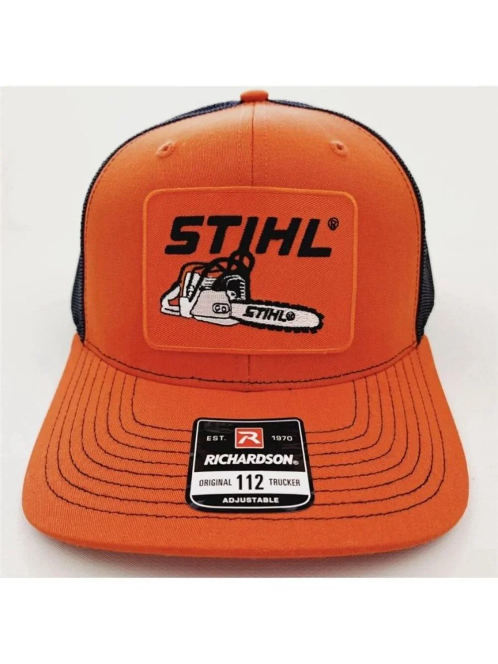 Retro Chainsaw Forestry Patch Orange Black Richardson 112 Trucker Hat Logger USA